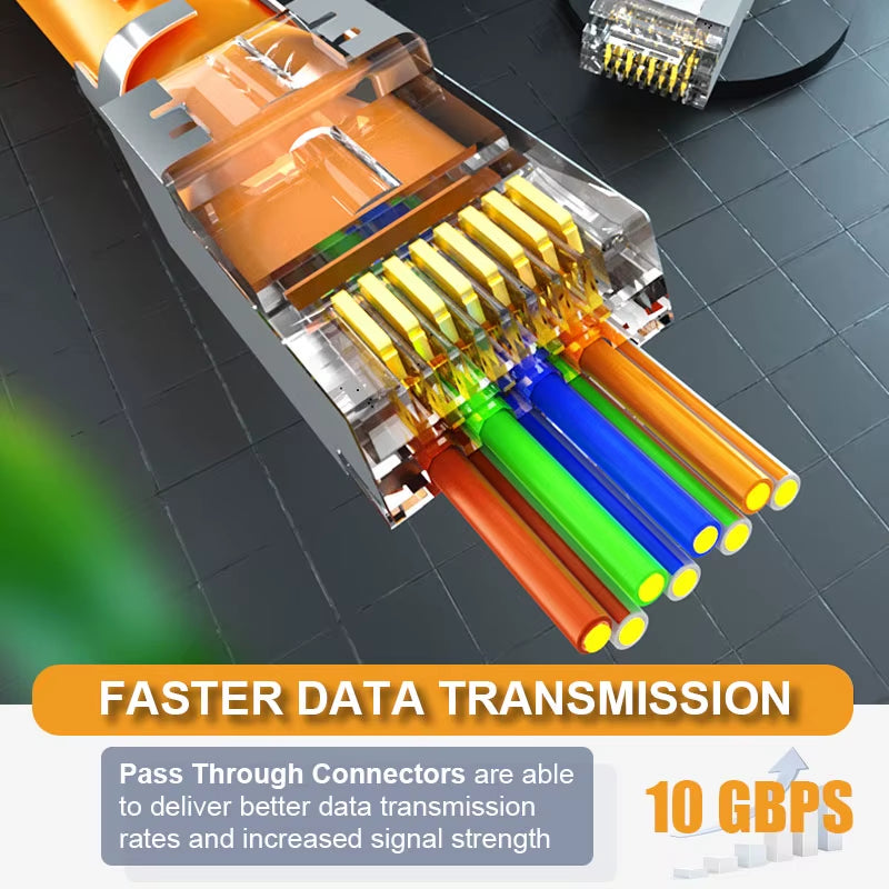 RJ45 Cat8 Cat7 & Cat6A Pass through Connectors 8P8C 50UM Gold Plated Shielded FTP/STP | RJ45 Network Modular Plug - 1.5Mm