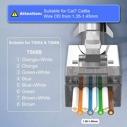 10PCS CAT6A CAT7 Connector,Rj45 Connectors Pass through CAT7 Shielded, Ul-Listed 3-Prong with 10PCS Strain Relief Boots