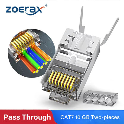 RJ45 Cat8 Cat7 & Cat6A Pass through Connectors 8P8C 50UM Gold Plated Shielded FTP/STP | RJ45 Network Modular Plug - 1.5Mm