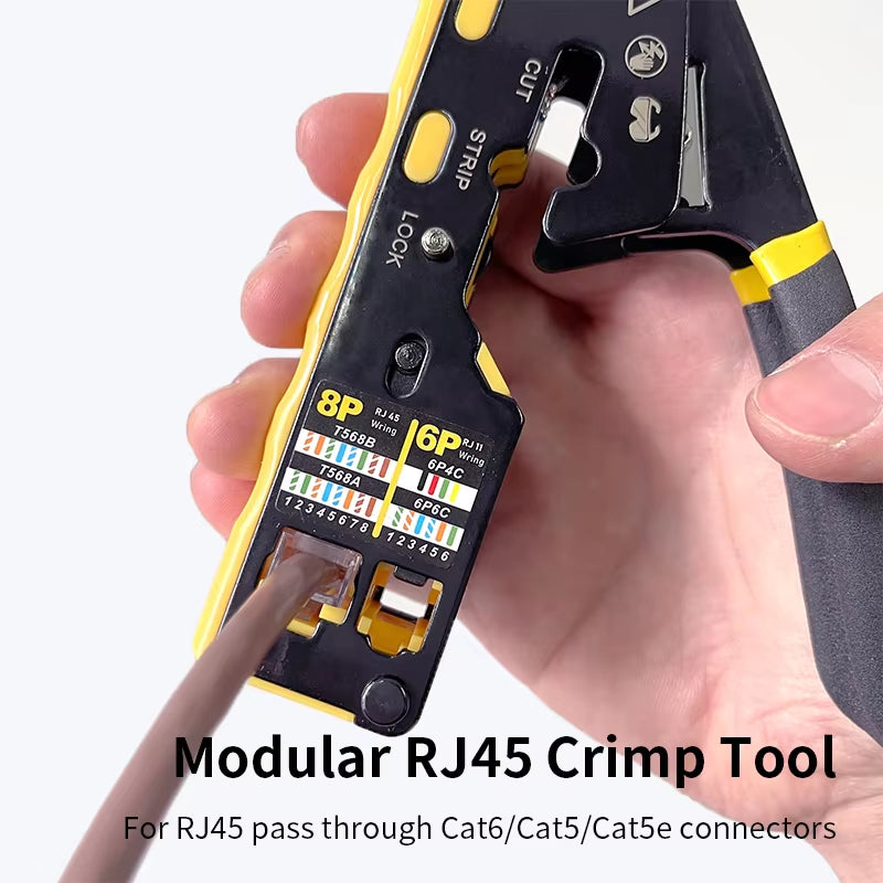 RJ45 Crimping Tool Ethernet Crimper for Cat6 Cat5 Cat5E RJ45 Pass through Connectors and RJ12 Ends