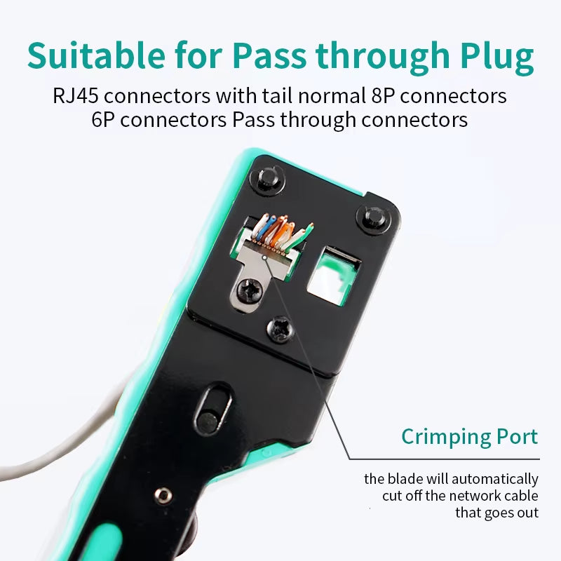 RJ45 Crimping Tool Ethernet Crimper for Cat6 Cat5 Cat5E RJ45 Pass through Connectors and RJ12 Ends