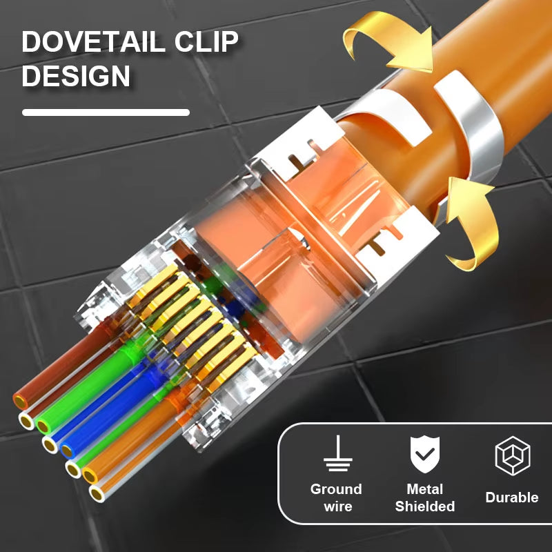 RJ45 Cat8 Cat7 & Cat6A Pass through Connectors 8P8C 50UM Gold Plated Shielded FTP/STP | RJ45 Network Modular Plug - 1.5Mm