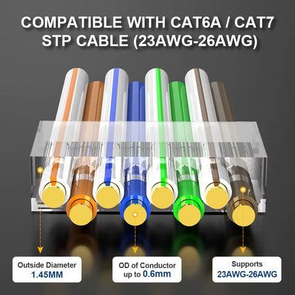 RJ45 Cat8 Cat7 & Cat6A Pass through Connectors 8P8C 50UM Gold Plated Shielded FTP/STP | RJ45 Network Modular Plug - 1.5Mm