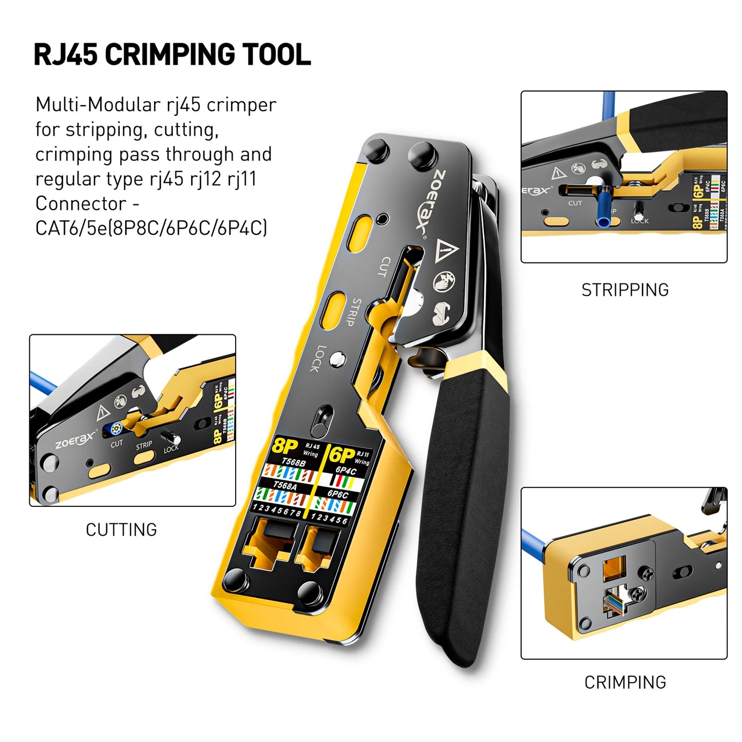 8 in 1 RJ45 Crimp Tool Kit,Crimper Tool,Cable Tester,Wire Cutter,Blades,50Pcs Cat 6 Connectors and Strain Relief Boots