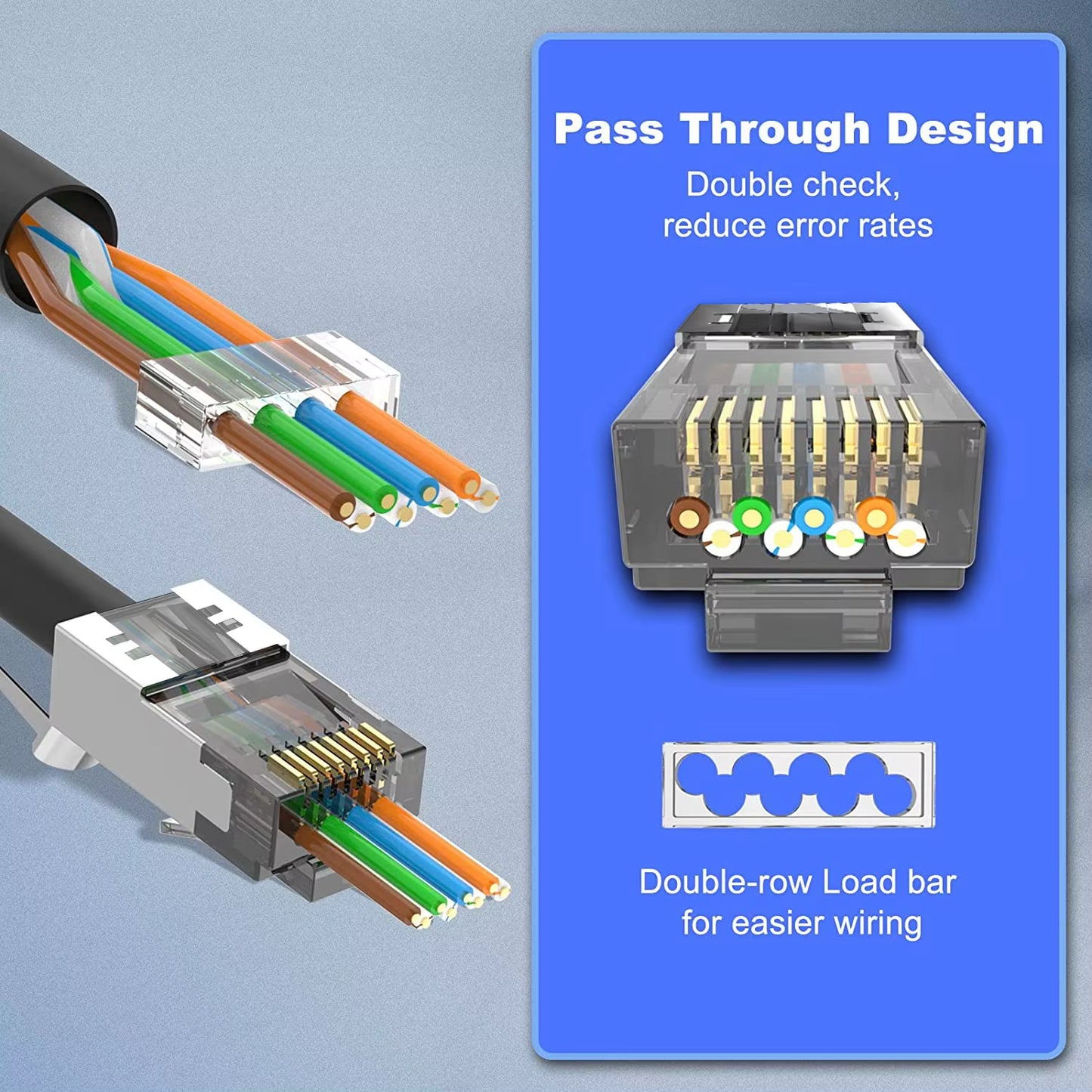 10PCS CAT6A CAT7 Connector,Rj45 Connectors Pass through CAT7 Shielded, Ul-Listed 3-Prong with 10PCS Strain Relief Boots