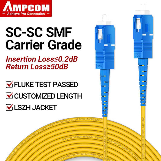 SC to SC UPC Fiber Optical Patch Cable Singlemode Simplex SMF 9/125Μm Single Mode Bend Insensitive 2.0Mm Fiber Optic Cord