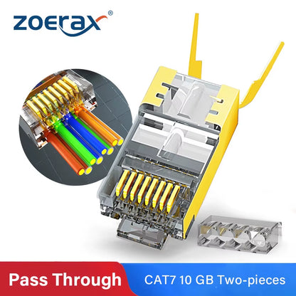 RJ45 Cat8 Cat7 & Cat6A Pass through Connectors 8P8C 50UM Gold Plated Shielded FTP/STP | RJ45 Network Modular Plug - 1.5Mm