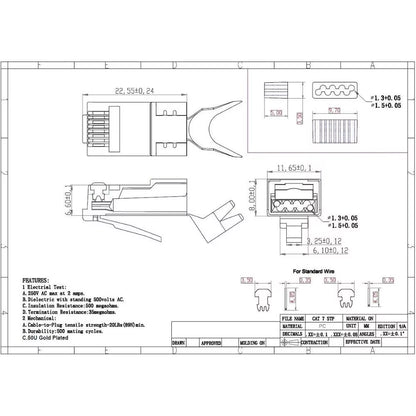 RJ45 Cat8 Cat7 & Cat6A Pass through Connectors 8P8C 50UM Gold Plated Shielded FTP/STP | RJ45 Network Modular Plug - 1.5Mm